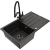 Granitinė virtuvinė plautuvė Mexen Bruno su maišytuvu ir sifonu, Metallic juodas/auksinis+Juodas