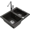 Granitinė virtuvinė plautuvė Mexen Carlos su maišytuvu ir sifonu, Metallic juodas/auksinis+Chrome