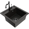 Granitinė virtuvinė plautuvė Mexen Vito su maišytuvu ir sifonu, Metallic juodas/auksinis+Juodas