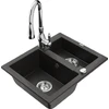 Granitinė virtuvinė plautuvė Mexen Carlos su maišytuvu ir sifonu, Metallic juodas/auksinis+Chrome