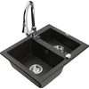 Granitinė virtuvinė plautuvė Mexen Carlos su maišytuvu ir sifonu, Metallic juodas/auksinis+Chrome