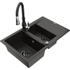 Granitinė virtuvinė plautuvė Mexen Gaspar su maišytuvu ir sifonu, Metallic juodas/auksinis+Juodas