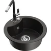 Granitinė virtuvinė plautuvė Mexen Diego su maišytuvu ir sifonu, Metallic juodas/auksinis+Juodas/Chrome