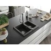 Granitinė virtuvinė plautuvė Mexen Carlos su maišytuvu ir sifonu, Metallic juodas/auksinis+Chrome