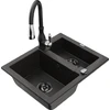 Granitinė virtuvinė plautuvė Mexen Carlos su maišytuvu ir sifonu, Metallic juodas/auksinis+Juodas