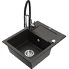 Granitinė virtuvinė plautuvė Mexen Enzo su maišytuvu ir sifonu, Metallic juodas/auksinis+Juodas/Chrome