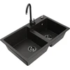 Granitinė virtuvinė plautuvė Mexen Tomas su maišytuvu ir sifonu, Metallic juodas/auksinis+Juodas(B)
