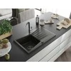 Granitinė virtuvinė plautuvė Mexen Cesar su maišytuvu ir sifonu, Metallic juodas/auksinis+Juodas/Chrome