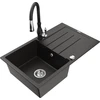 Granitinė virtuvinė plautuvė Mexen Bruno su maišytuvu ir sifonu, Metallic juodas/auksinis+Juodas
