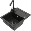Granitinė virtuvinė plautuvė Mexen Enzo su maišytuvu ir sifonu, Metallic juodas/auksinis+Juodas(B)