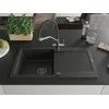 Granitinė virtuvinė plautuvė Mexen Leo su maišytuvu ir sifonu, Metallic juodas/auksinis+Juodas/Chrome