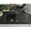 Granitinė virtuvinė plautuvė Mexen Leo su maišytuvu ir sifonu, Metallic juodas/auksinis+Juodas/Chrome