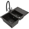 Granitinė virtuvinė plautuvė Mexen Gaspar su maišytuvu ir sifonu, Metallic juodas/auksinis+Juodas/Chrome