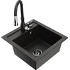 Granitinė virtuvinė plautuvė Mexen Vito su maišytuvu ir sifonu, Metallic juodas/auksinis+Juodas