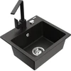 Granitinė virtuvinė plautuvė Mexen Milo su maišytuvu ir sifonu, Metallic juodas/auksinis+Juodas