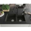 Granitinė virtuvinė plautuvė Mexen Tomas su maišytuvu ir sifonu, Metallic juodas/auksinis+Juodas