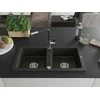 Granitinė virtuvinė plautuvė Mexen Mario su maišytuvu ir sifonu, Metallic juodas/auksinis+Juodas/Chrome