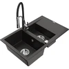 Granitinė virtuvinė plautuvė Mexen Gaspar su maišytuvu ir sifonu, Metallic juodas/auksinis+Juodas/Chrome