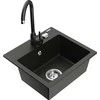Granitinė virtuvinė plautuvė Mexen Milo su maišytuvu ir sifonu, Metallic juodas/auksinis+Juodas