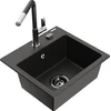 Granitinė virtuvinė plautuvė Mexen Milo su maišytuvu ir sifonu, Metallic juodas/auksinis+Juodas/Chrome