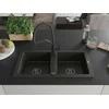 Granitinė virtuvinė plautuvė Mexen Mario su maišytuvu ir sifonu, Metallic juodas/auksinis+Juodas