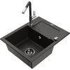Granitinė virtuvinė plautuvė Mexen Enzo su maišytuvu ir sifonu, Metallic juodas/auksinis+Juodas/Chrome