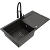 Granitinė virtuvinė plautuvė Mexen Leo su maišytuvu ir sifonu, Metallic juodas/auksinis+Juodas