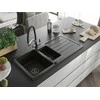 Granitinė virtuvinė plautuvė Mexen Andres su maišytuvu ir sifonu, Metallic juodas/auksinis+Juodas/Chrome