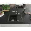 Granitinė virtuvinė plautuvė Mexen Enzo su maišytuvu ir sifonu, Metallic juodas/auksinis+Juodas/Chrome