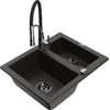 Granitinė virtuvinė plautuvė Mexen Carlos su maišytuvu ir sifonu, Metallic juodas/auksinis+Juodas/Chrome