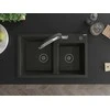 Granitinė virtuvinė plautuvė Mexen Tomas su maišytuvu ir sifonu, Metallic juodas/auksinis+Juodas/Chrome