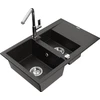 Granitinė virtuvinė plautuvė Mexen Gaspar su maišytuvu ir sifonu, Metallic juodas/auksinis+Chrome