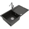 Granitinė virtuvinė plautuvė Mexen Leo su maišytuvu ir sifonu, Metallic juodas/auksinis+Chrome