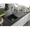 Granitinė virtuvinė plautuvė Mexen Leo su maišytuvu ir sifonu, Metallic juodas/auksinis+Juodas/Chrome