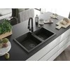 Granitinė virtuvinė plautuvė Mexen Tomas su maišytuvu ir sifonu, Metallic juodas/auksinis+Juodas