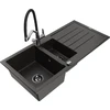 Granitinė virtuvinė plautuvė Mexen Andres su maišytuvu ir sifonu, Metallic juodas/auksinis+Juodas/Chrome