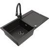 Granitinė virtuvinė plautuvė Mexen Leo su maišytuvu ir sifonu, Metallic juodas/auksinis+Juodas