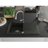 Granitinė virtuvinė plautuvė Mexen Cesar su maišytuvu ir sifonu, Metallic juodas/auksinis+Chrome