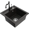 Granitinė virtuvinė plautuvė Mexen Vito su maišytuvu ir sifonu, Metallic juodas/auksinis+Juodas