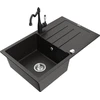 Granitinė virtuvinė plautuvė Mexen Bruno su maišytuvu ir sifonu, Metallic juodas/auksinis+Juodas