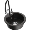 Granitinė virtuvinė plautuvė Mexen Diego su maišytuvu ir sifonu, Metallic juodas/auksinis+Juodas/Chrome
