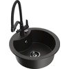 Granitinė virtuvinė plautuvė Mexen Diego su maišytuvu ir sifonu, Metallic juodas/auksinis+Juodas