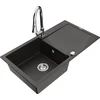 Granitinė virtuvinė plautuvė Mexen Leo su maišytuvu ir sifonu, Metallic juodas/auksinis+Chrome