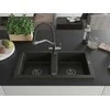 Granitinė virtuvinė plautuvė Mexen Mario su maišytuvu ir sifonu, Metallic juodas/auksinis+Juodas/Chrome