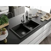 Granitinė virtuvinė plautuvė Mexen Tomas su maišytuvu ir sifonu, Metallic juodas/auksinis+Chrome