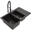 Granitinė virtuvinė plautuvė Mexen Gaspar su maišytuvu ir sifonu, Metallic juodas/auksinis+Juodas/Chrome