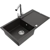 Granitinė virtuvinė plautuvė Mexen Leo su maišytuvu ir sifonu, Metallic juodas/auksinis+Chrome
