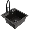 Granitinė virtuvinė plautuvė Mexen Vito su maišytuvu ir sifonu, Metallic juodas/auksinis+Juodas