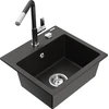 Granitinė virtuvinė plautuvė Mexen Milo su maišytuvu ir sifonu, Metallic juodas/auksinis+Juodas/Chrome