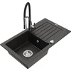 Granitinė virtuvinė plautuvė Mexen Pablo su maišytuvu ir sifonu, Metallic juodas/auksinis+Juodas/Chrome
